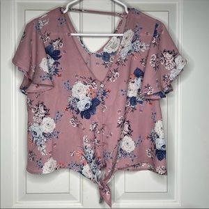 Love, Fire Floral Front Knot Blouse